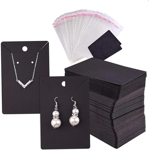 Miniatura 3 de TEHAUX 300 piezas de collar de perno prisionero organizador de aretes suministros de embalaje colgante de papel artesanal collar de cartón negro