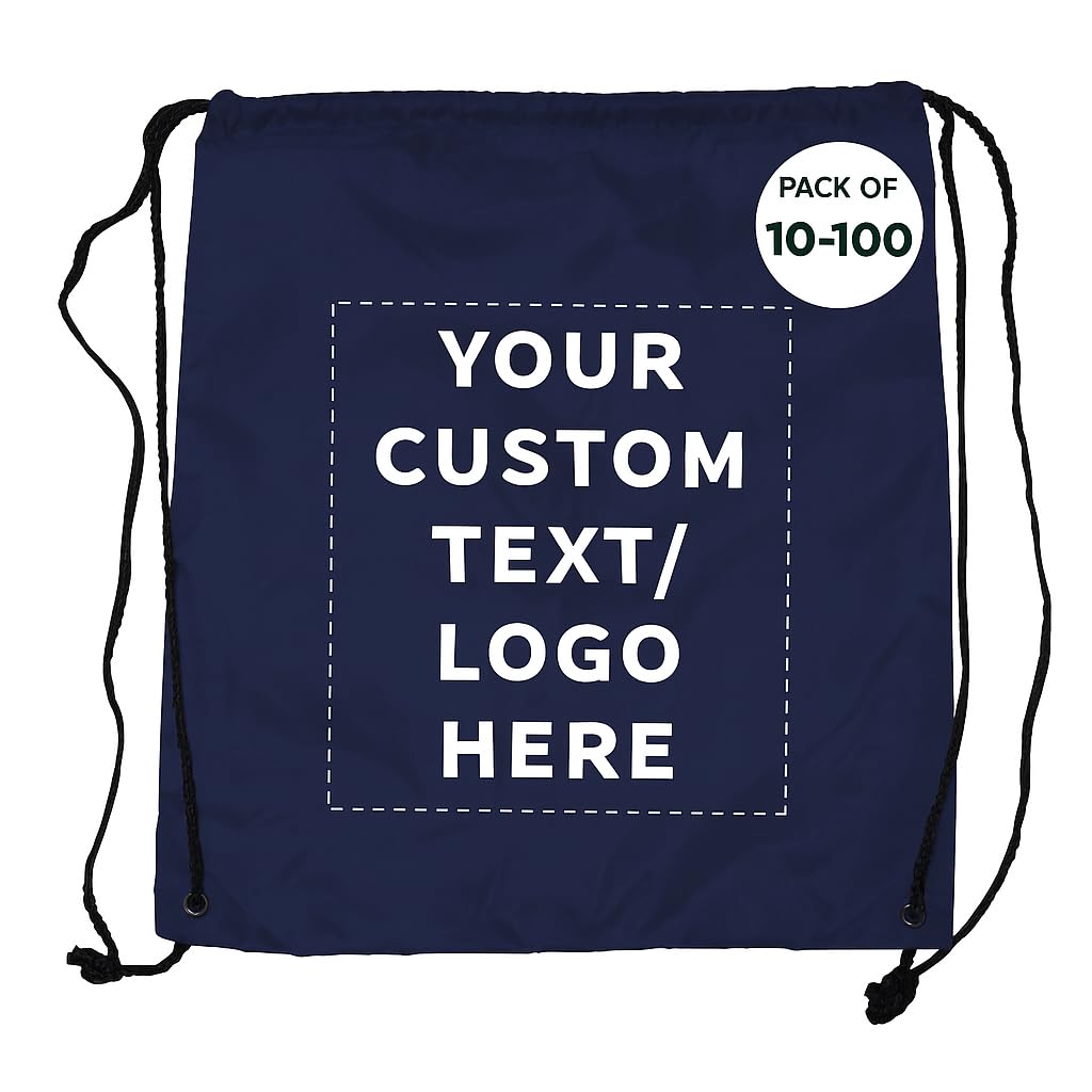 custom classic polyester drawstring bag pack set of 10/50/100 navy blue