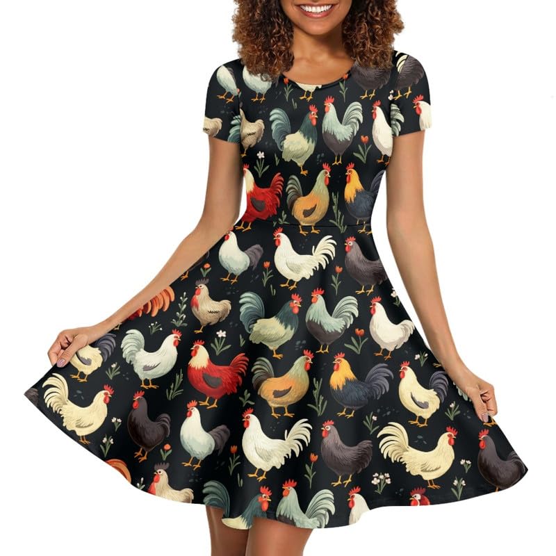 Image of Irisjudy T Shirt Dress for Women Short Sleeve Girls Short Sleeve Dress Plus Size, O Neck Knee Length Midi Dress for Ladies