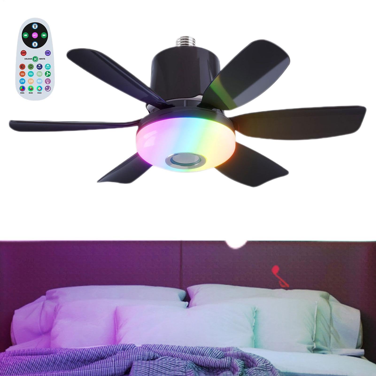 Ventilatore da soffitto con luce, 3 livelli, altoparlante musicale a risparmio energetico | Lampadina ventilatore da soffitto per camera da letto, casa, ufficio, appartamento, camera da letto, soggiorno, cucina