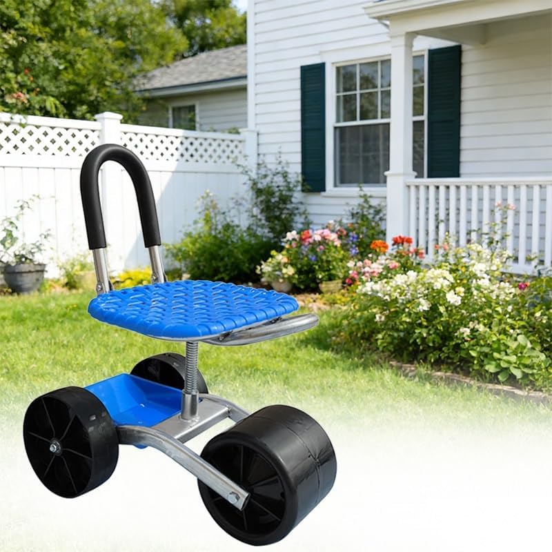 Foldable Garden Rolling Cart, Rolling Garden Stool with Storage Shelf, Picking Rotary Tool Cart with Wheels, 360° Rotatable, for Patio Yard Orchard Farmland(A)