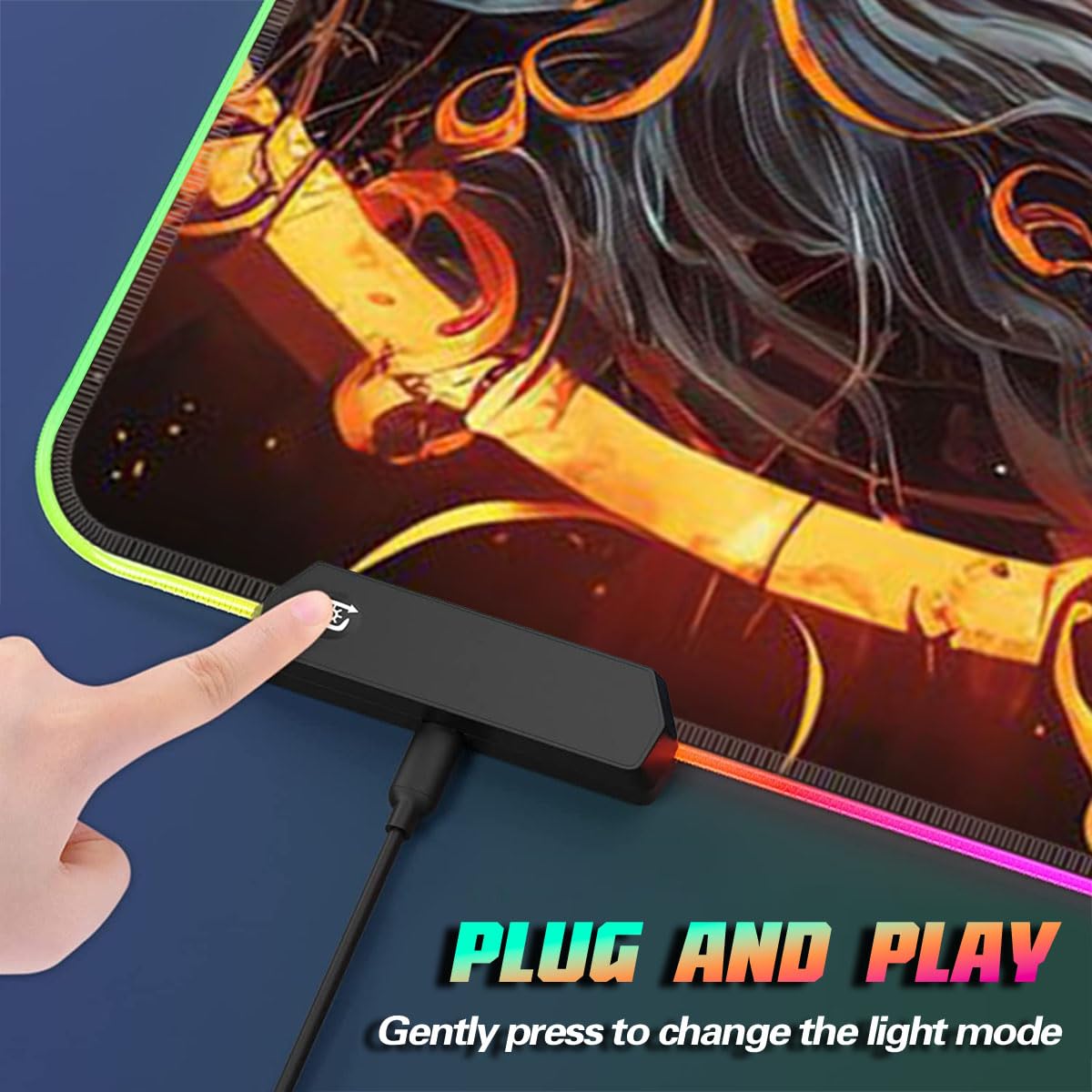 Tappetino per mouse da gioco con testa di leone di fuoco e LED, di grandi dimensioni, ROG, grande, con bordi cuciti (60 x 35 x 0,3 cm) tappetino da scrivania per ufficio