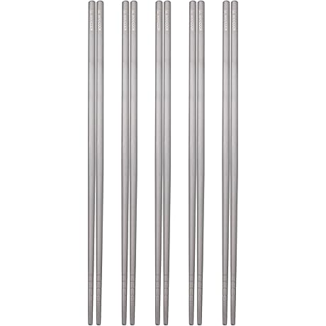 Reusable Chopsticks [5-pairs]: Earth-Friendly, Titanium Metal, Dishwasher Safe