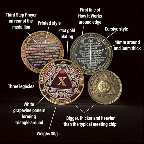 Miniatura 2 de Medallón anónimo de alcohólicos de plata y oro, 1-60 años, cápsula AA incluida