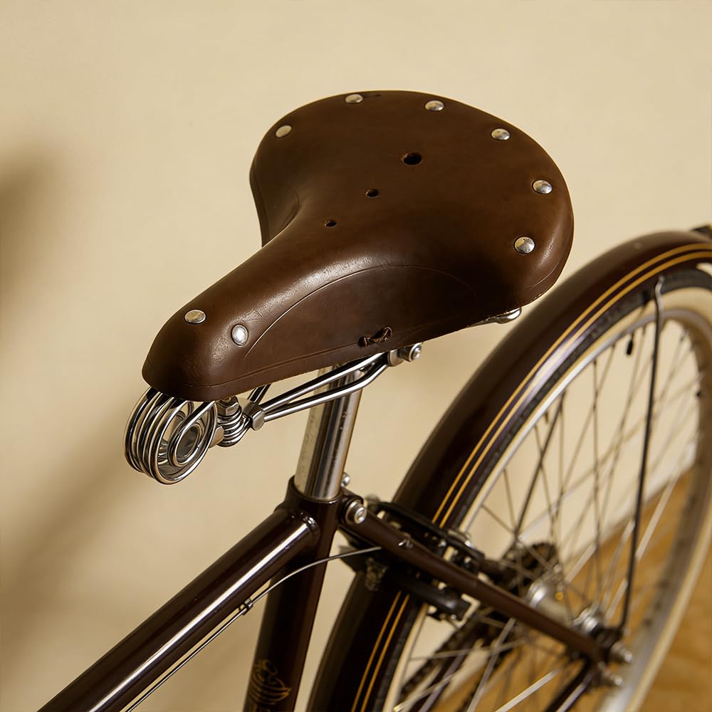 TentHome Sella per bicicletta in pelle vintage sella a molla elicoidale per uomo donna caffè