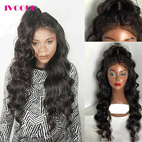 Best Virgin Brazilian Human Hair Wigs Body Wave Glueless Human Hair Lace Front Wig for Black Women Wavy Natural Balck Color (18inch, Natural Color)