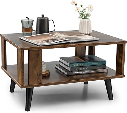 Giantex Small Wood Coffee Table, 2-Tier Tea Table w/Open Storage Shelf ...