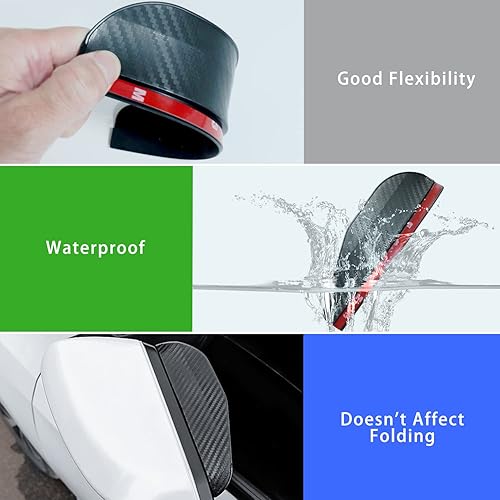 Miniatura 3 de Ouzorp 4 unids espejo retrovisor lateral de la ceja de la lluvia de fibra de carbono visera de lluvia para coche, camión, SUV