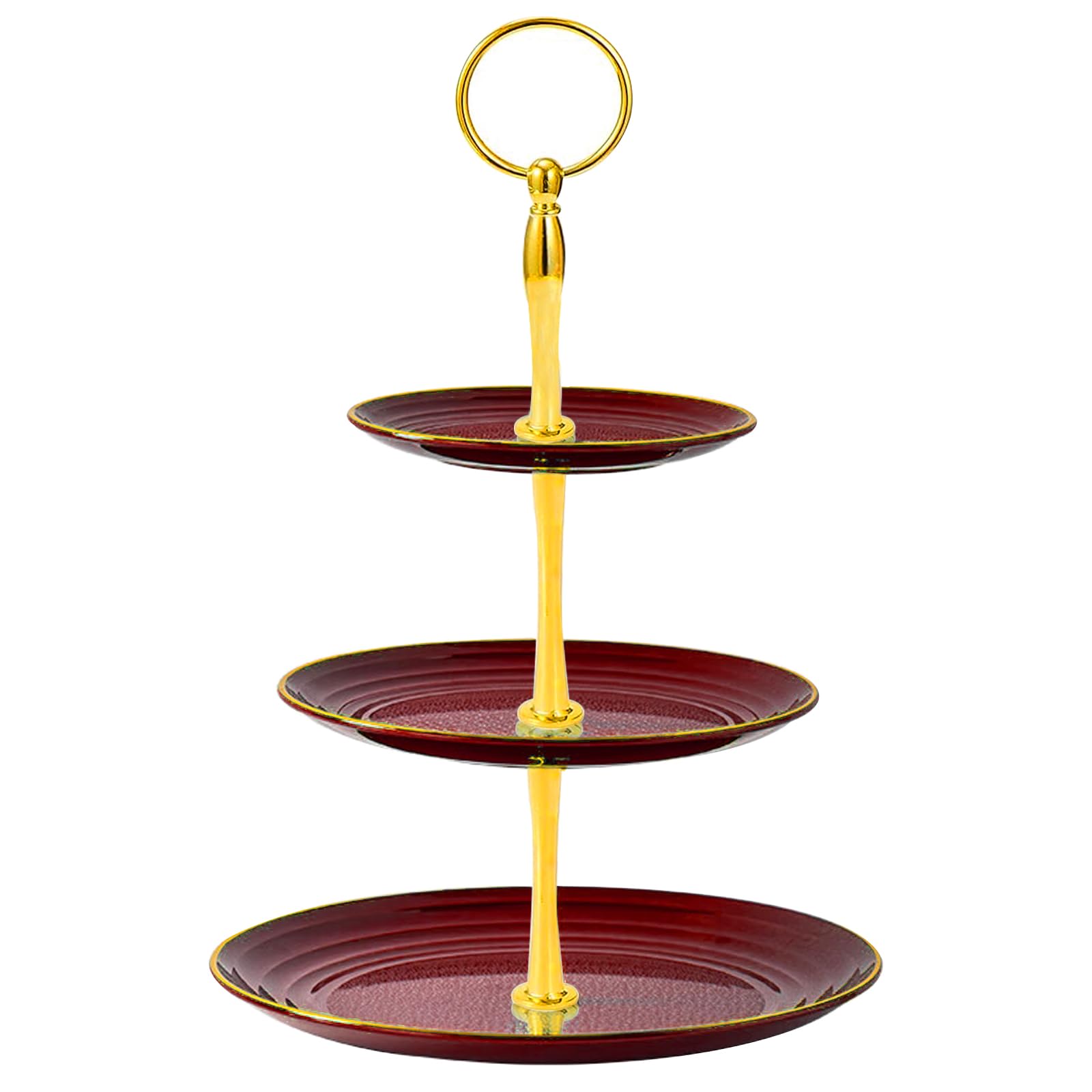 présentoirs à gâteaux à 3 étages pour Cupcakes, Assiettes à Dessert, gâteaux, Fruits, Biscuits, Bonbons, Plateau de Service à étages, Plateau de Service à étages pour Noël, Mariage（Rouge）