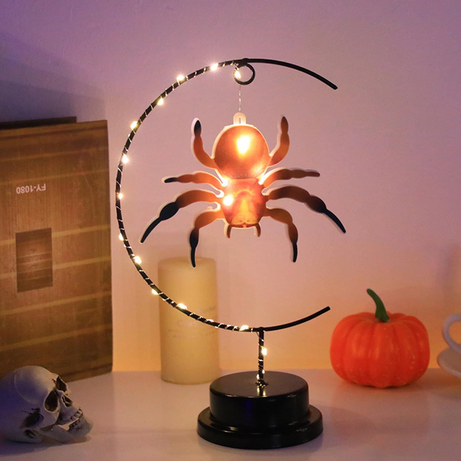 HFHungkeong LED Decorative Enchanted Halloween Night Light,Battery Powered Table Lamp Lunar Crescent Lamps Bedside Night Lights Gifts Suitable for Halloween Cosplay Party