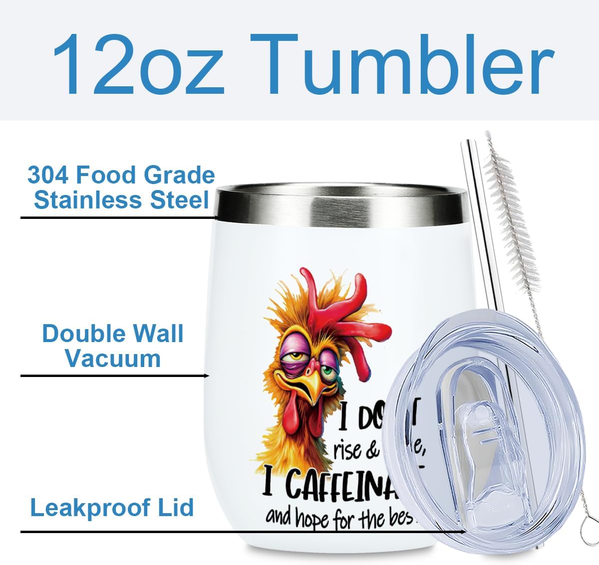 Funny Quotes Wine Tumbler, Sarcastic Chicken Gifts Chicken Decor Double Wall Vacuum Insulated Coffee Mug Wine Glass 12 oz Tumbler with Lid for Women Men Teacher Thank You Birthday Christmas - Image 2