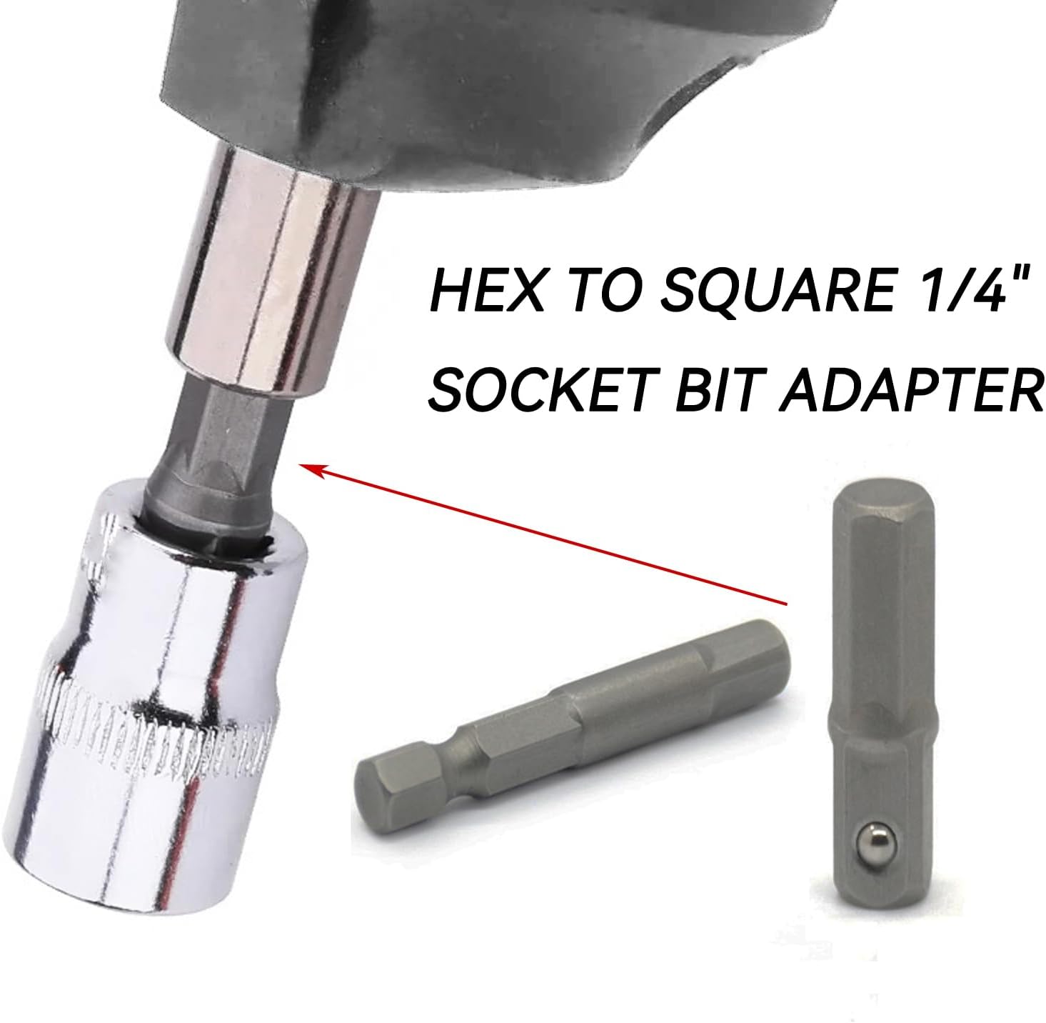 1/4 Hex to 1/4 Socket Adapter, 4-Piece Set, Suitable for Drill Driver, Socket Driver, Electric and Pneumatic Drill