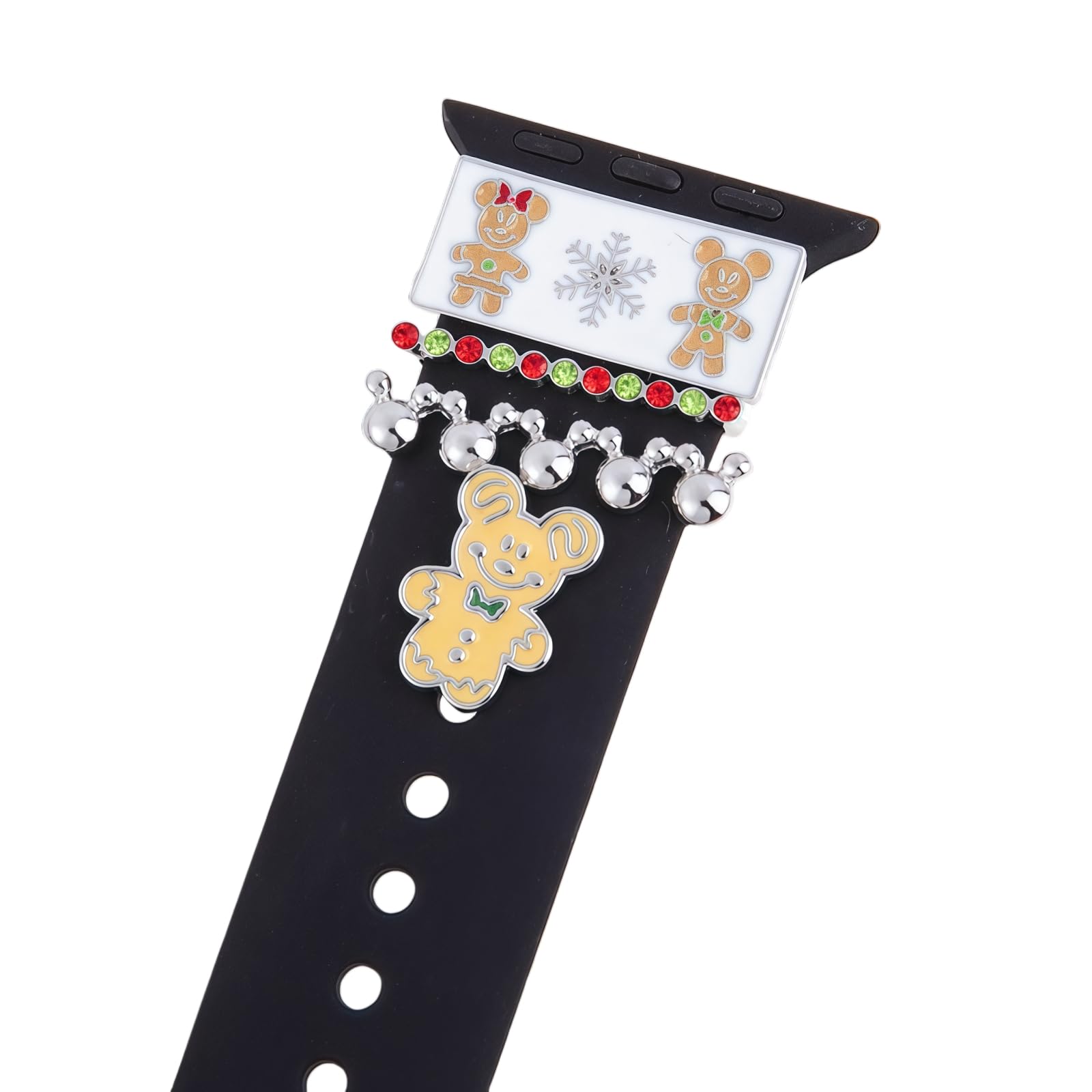 Decorative Ring Loops Watch Band Charms Compatible with Silicone Apple Watch Band 38 40 41 42 44 45 46 49mm,Cute Christmas Snowman Diamond Wristband