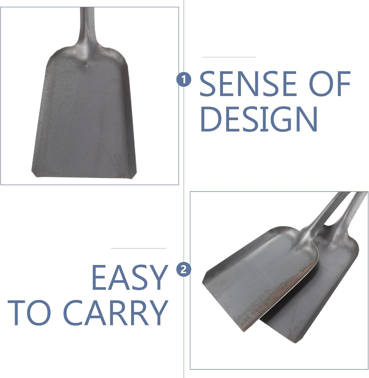 SAFIGLE Fireplace Shovel for Ash and Coals, Small Thick Metal Shovel with Long Handle, Multi-Use Stove and Garden Cleaning Tool for Home and Outdoor Use