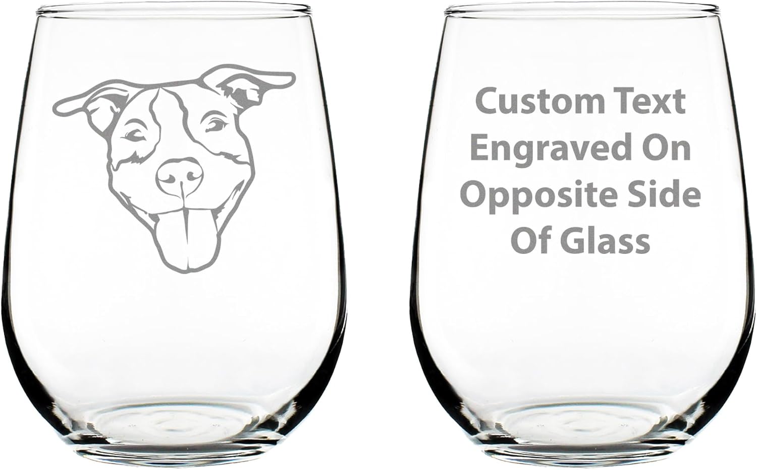 Custom Happy Pitbull - Stemless Wine Glass - Cute Pitbull Themed Dog Gifts and Party Decor for Women and Men - Large Glasses - Customized Glasses