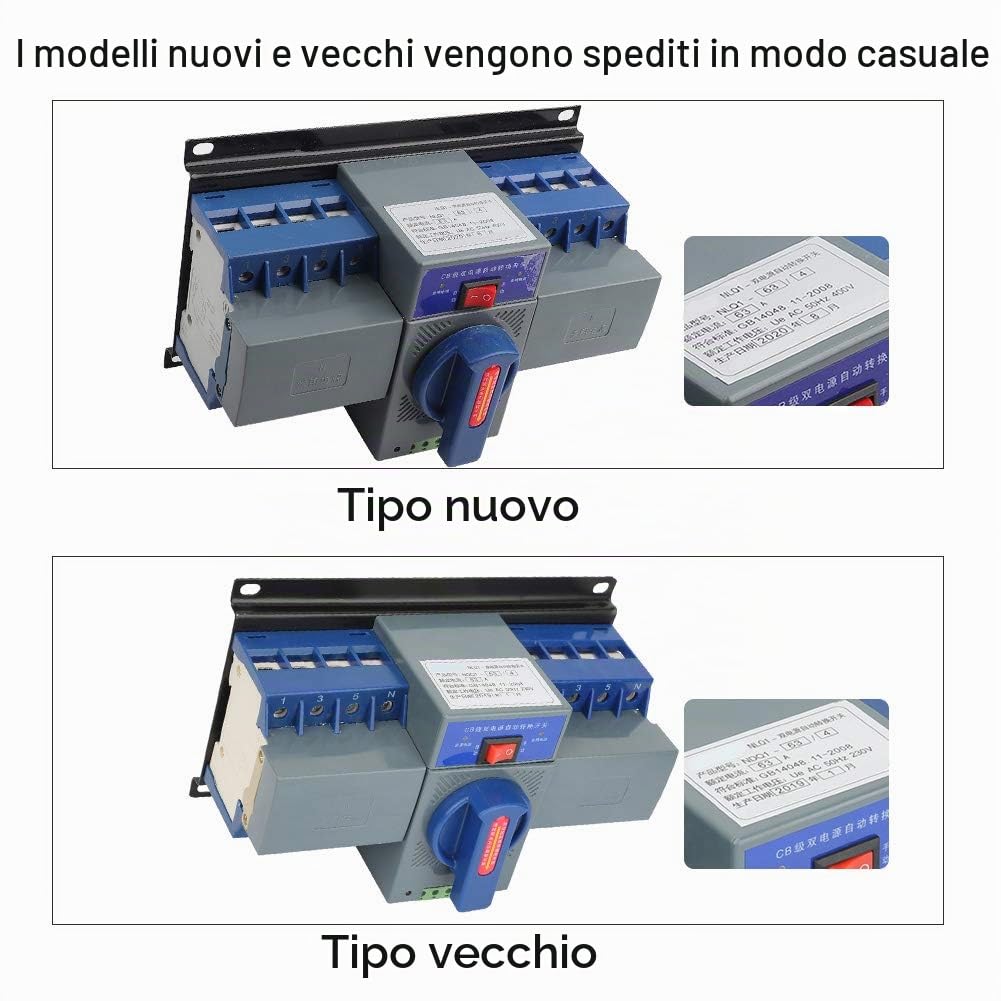 Interruttore di trasferimento automatico a doppia corrente, 4P 63A, interruttore di trasmissione automatico 400 V, con protezione di bloccaggio elettromeccanico, interruttore di priorità di rete