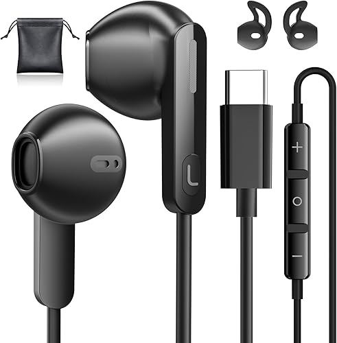 Auriculares USB C para iPhone 1515 Pro 15 Pro Max Galaxy S24 Ultra Plus Tipo C Auriculares con cable con micrófono aislamiento de ruido estéreo semi