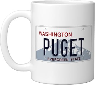 Puget Sound Washington State Hometown License Plate Ceramic Mug, White