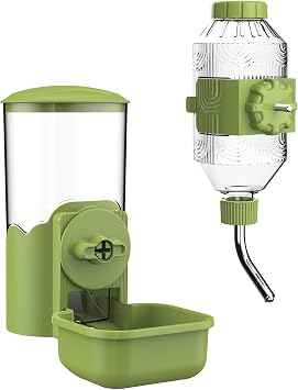 Automatic Pet Food Water Dispenser, Auto Gravity Pet Feeder Water Bottle Set for Cage, Feeding Station for Puppy Kitten Rabbit Guinea Pigs Chinchilla Ferret Hedgehog Green