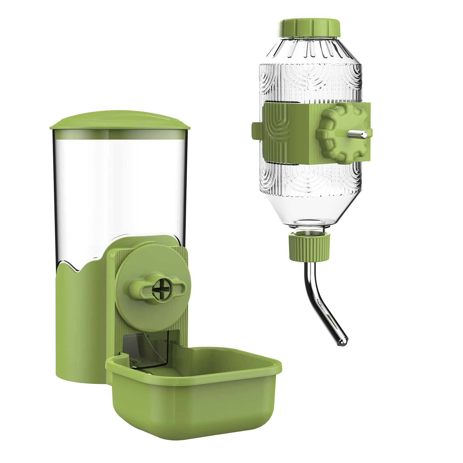 Automatic Pet Food Water Dispenser, Auto Gravity Pet Feeder Water Bottle Set for Cage, Feeding Station for Puppy Kitten Rabbit Guinea Pigs Chinchilla Ferret Hedgehog (Green)