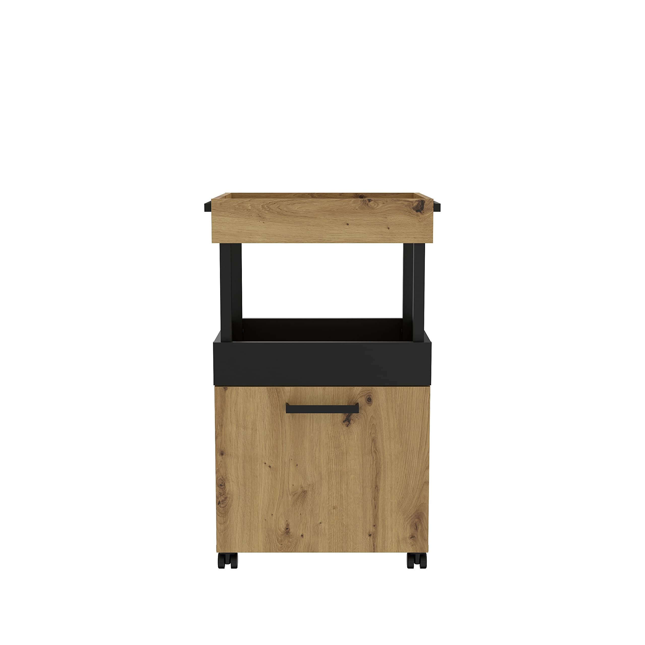 FORTE HOME BAR Barschrank mit Rollen und 1 Tür, Holzwerkstoff, Artisan Eiche / Schwarz matt, 50.2 x 88.5 x 41 cm