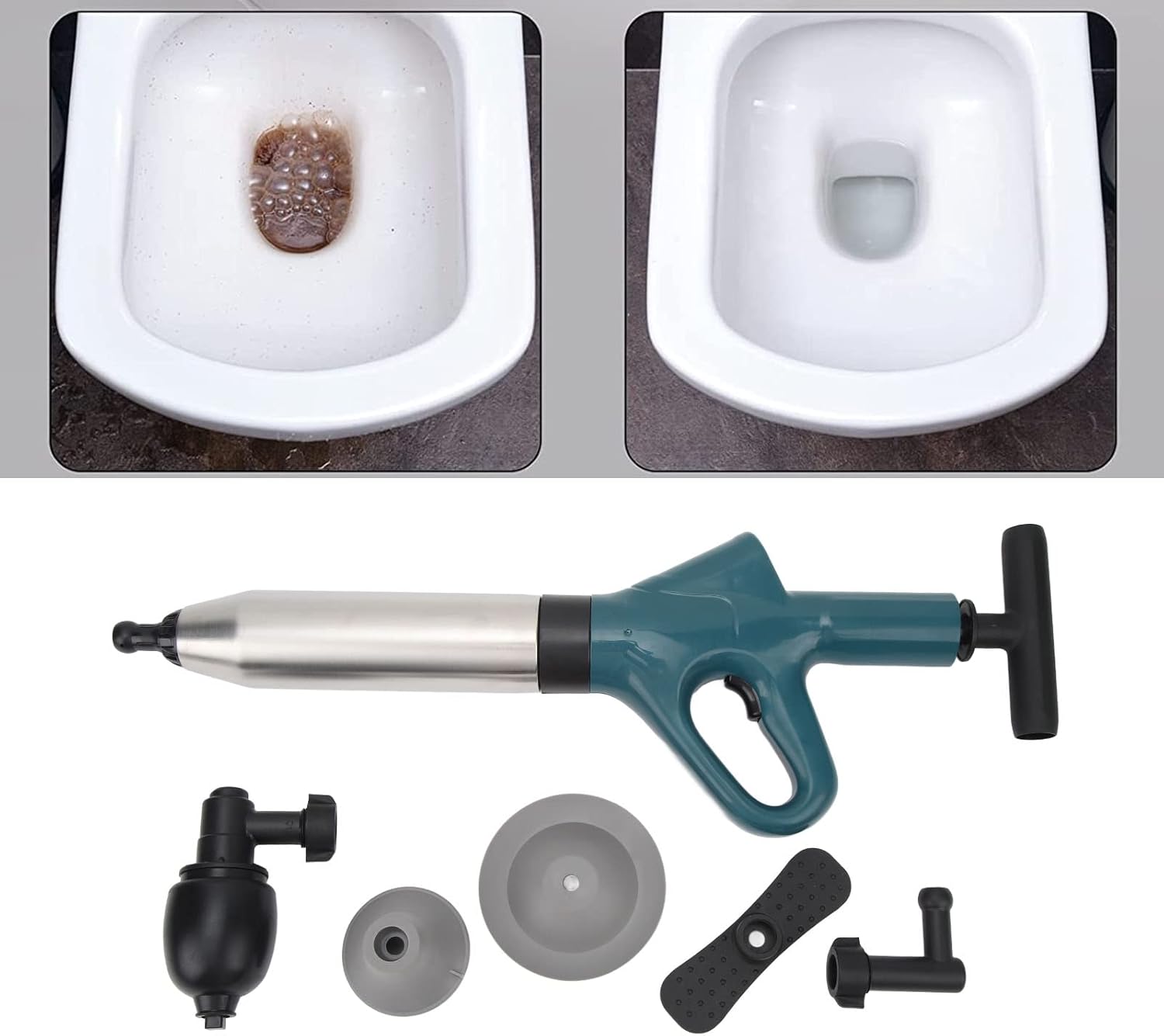 Toilet Plunger, Drain Clog Remover Tools Toilet Auger Air Drain Blasters with Real Time High Pressure Drain Unclogger Plungers for Bathroom