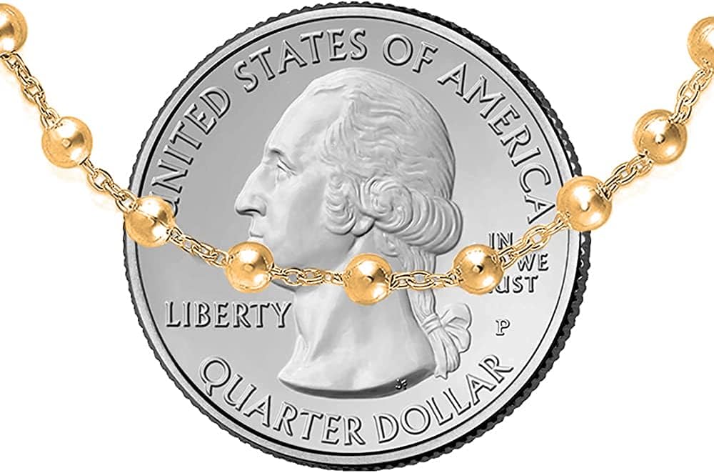 Savlano 925 Sterling Silver Italian Rosary Solid Bead Chain Cross Pendant - 18K Gold Plated 7 Inches Bracelet Comes With Gift Box for Women - Made in Italy - Image 3