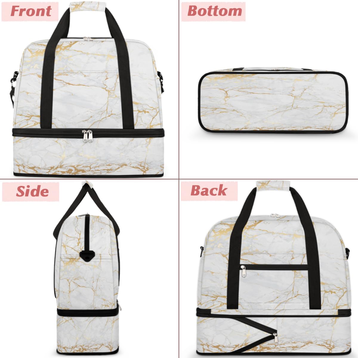 Bolsa de viaje plegable de mármol con estampado de mármol de 47 l, bolsa de fin de semana con manga de carrito bolsa de hombro separada húmeda para deportes, gimnasio, viajes, multicolor, 47L, Bolsa