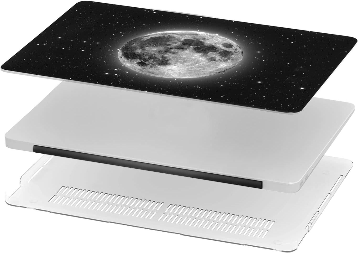 Mertak Hard Case Compatible with MacBook Pro 16 14 Air 15 13 inch M3 M2 M1 Mac 2024 2023 2022 2018 Space Black Clear Night Sky Stars Protective Lunar Cover Touch Bar Plastic Print Full Moon Planet
