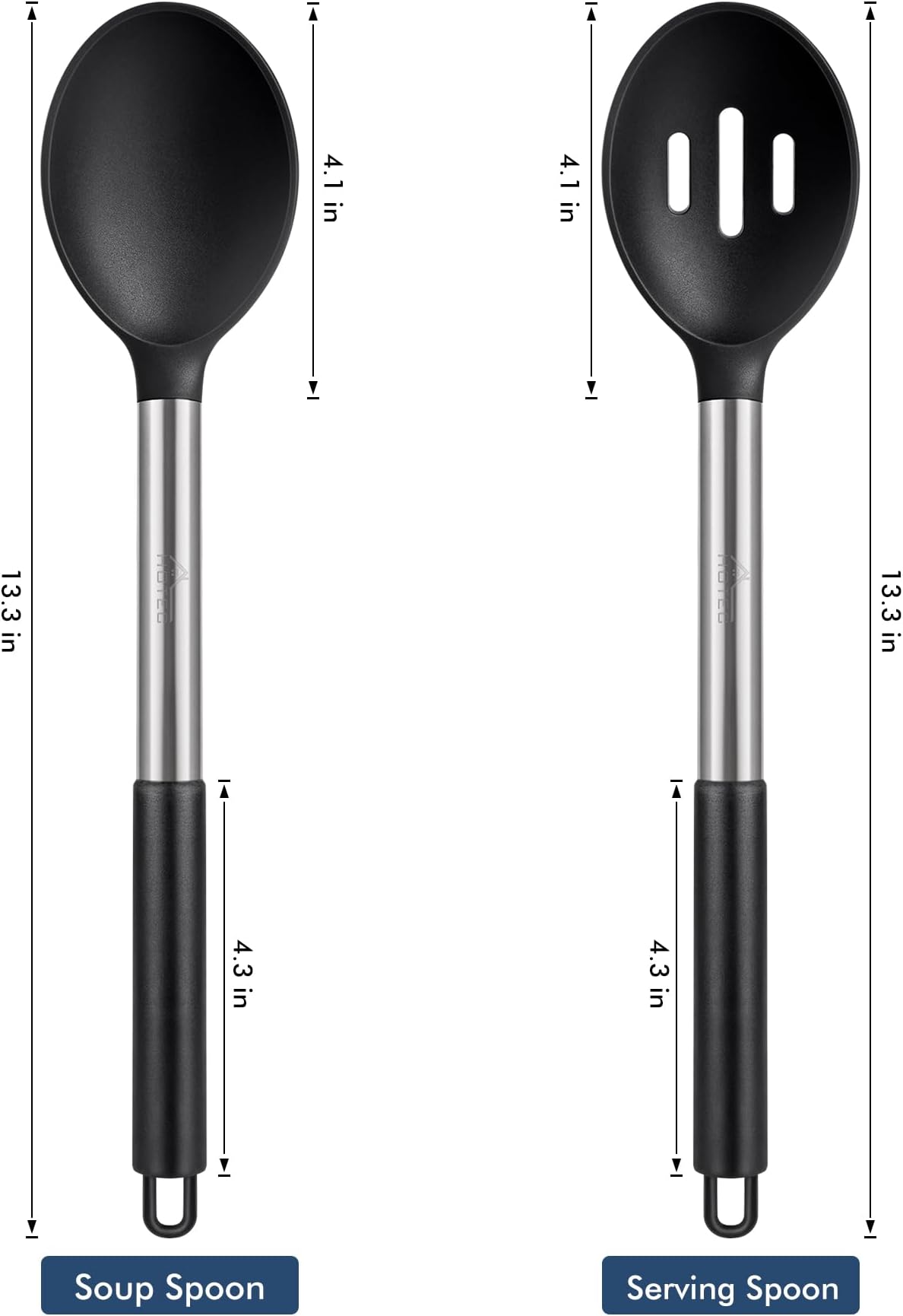 HOTEC 446°F Heat Resistant Large Silicone Cooking Spoon, BPA Free Solid Slotted Spoons, Nonstick Kitchen Cookware Utensils, Mixing, Serving, Stiring Large Spoons, Black