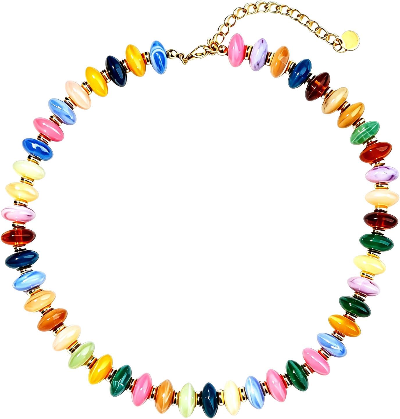 Colorful Beaded Necklace for Women Boho Resin Choker 14K Gold Plated Summer Beach Jewelry Handmade Chunky Bead Statement Necklace Trendy Vacation NecklacesY2K Summer Gifts