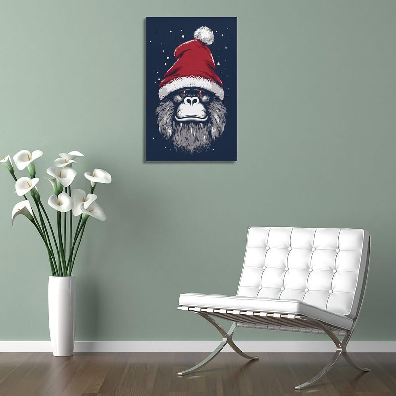 CWLLOG Stampe artistiche da parete su tela, poster natalizio con gorilla che mostra festival gotici, decorazione moderna per soggiorno e camera da letto, 40 x 60 cm
