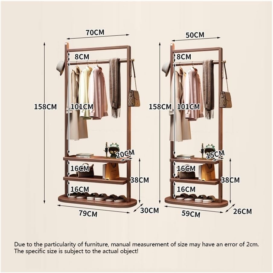 Freestanding floor coat hanger Solid Wood Coat Rack Floor Bedroom Small Household Living Room Simple Hanger Hotel Homestay New Chinese Style Hanger Tall floor cloak rack(White) (Walnut)