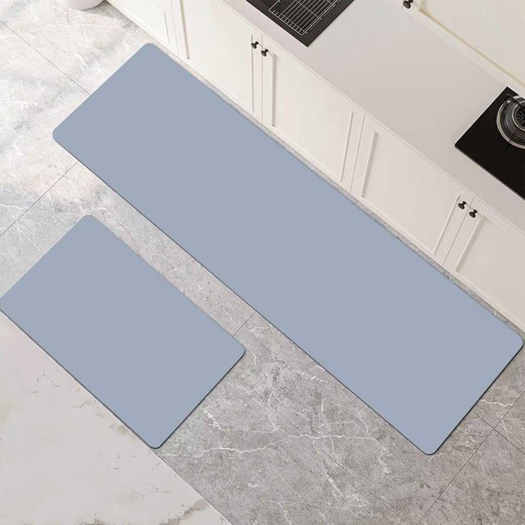 Alfombras de cocina de 2 piezas súper absorbentes con juego de alfombra de baño azul gigante
