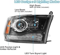 Vista 2 de CPW Faros delanteros aptos para Dodge Ram 1500 2500 3500 2013-2018 con luz de posición LED de fábrica, conjunto de lámparas de cabeza de proyector