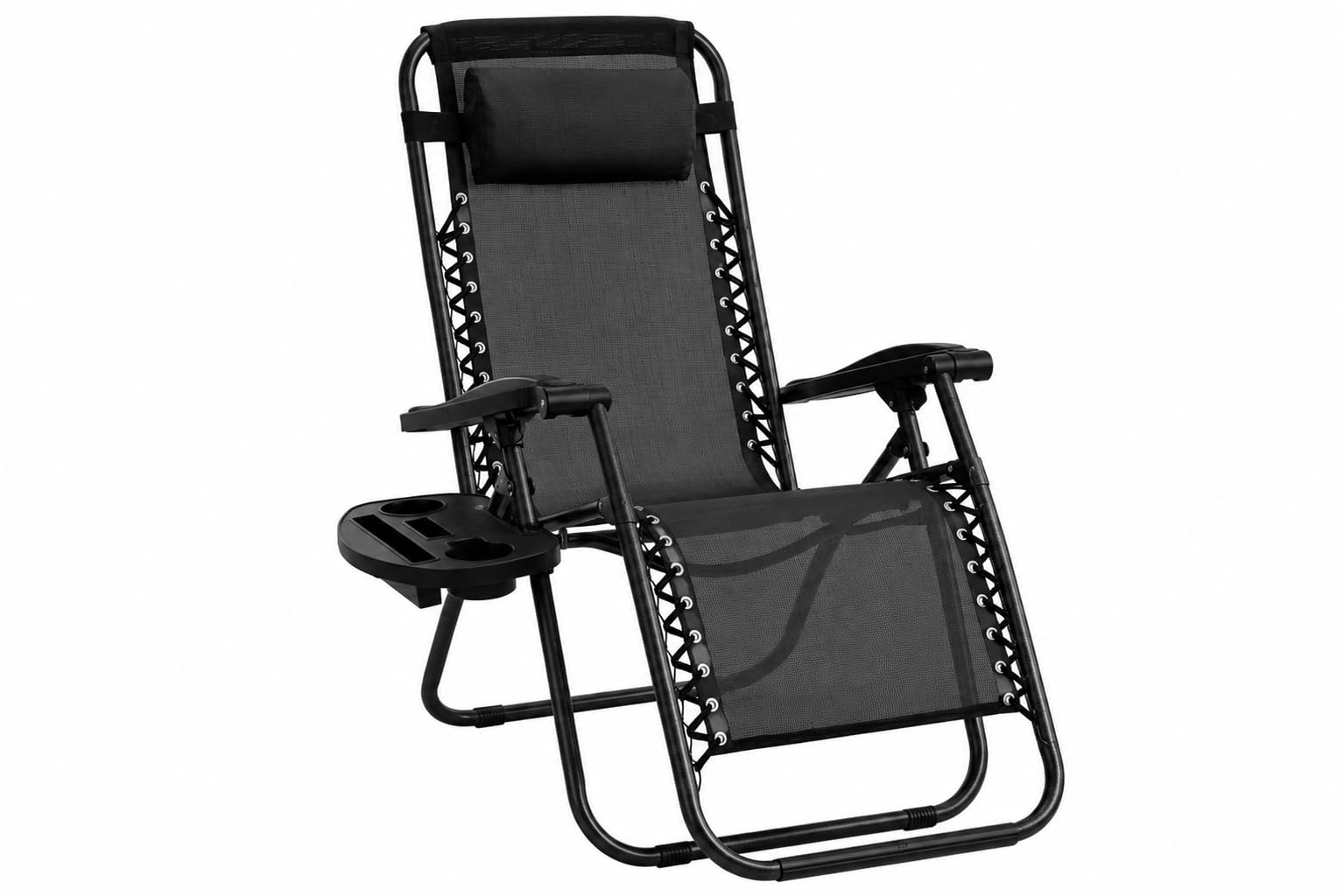 HomlyPro Zero Gravity Reclining Chairs, Pack of 1 - Adjustable Headrest & Breathable Folding Sun Lounger with Convenient Cup Holder Tray, Ideal Garden Chair for Patio and Camping