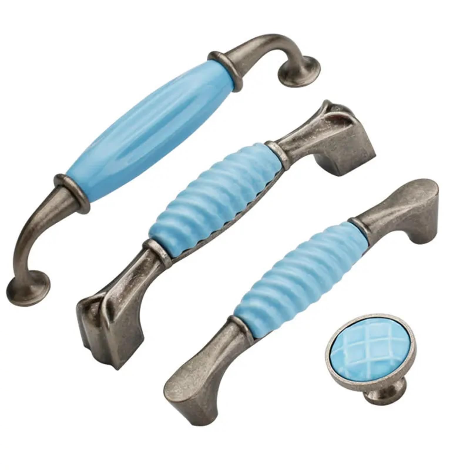 DFLPBHAV Ceramic Zinc Alloy Decorative Furniture Knobs Cabinet Wardrobe Door Handle Matte Blue Drawer Flush Handles Hardware 1Pcs(6121-96mm)