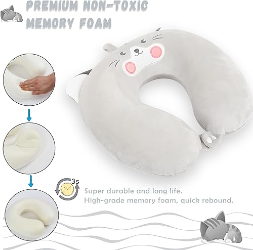 Vista 38 de Almohada de viaje, almohada de viaje para niños con máscara de ojos para dormir, almohada de espuma viscoelástica suave para niños y niñas, Ajolote