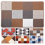 Indoor Doormat Front Door Mat Non Slip Rubber Backing Super Absorbent Mud and Snow Magic Dirts Trapper Mats Entrance Door Rug Shoes Mat Machine Washable Carpet - Grey Brown Yellow Lattice, 23