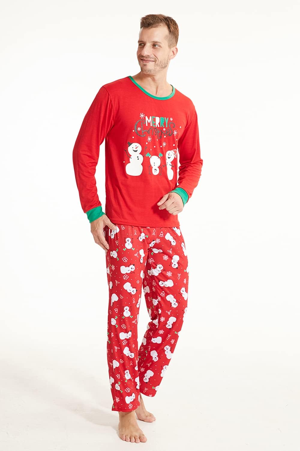 MyFav Christmas Pajamas for Family Cute Snowman Print Long Sleeve PJS Set - Image 4