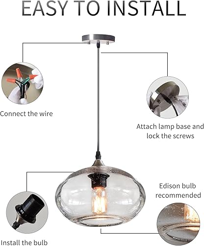 Miniatura 7 de ARIAMOTION Luces colgantes para isla de cocina, cristal soplado a mano, modernas, rústicas, transparentes, con semillas, fregadero, mesa de café,