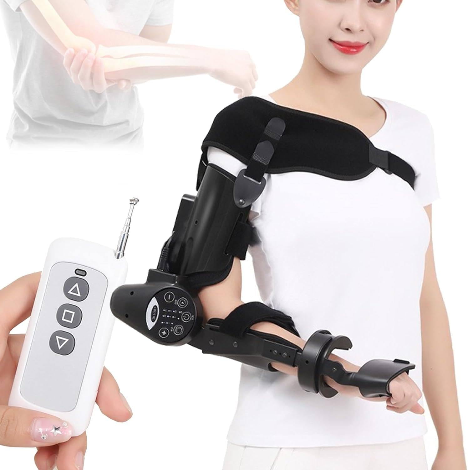 Oiyeknrd Elbow Joint Rehabilitation Trainer, Electric Hinged Elbow Brace for Post-Stroke Recovery & Hemiplegia, with Adjustable Speed & Timer Right