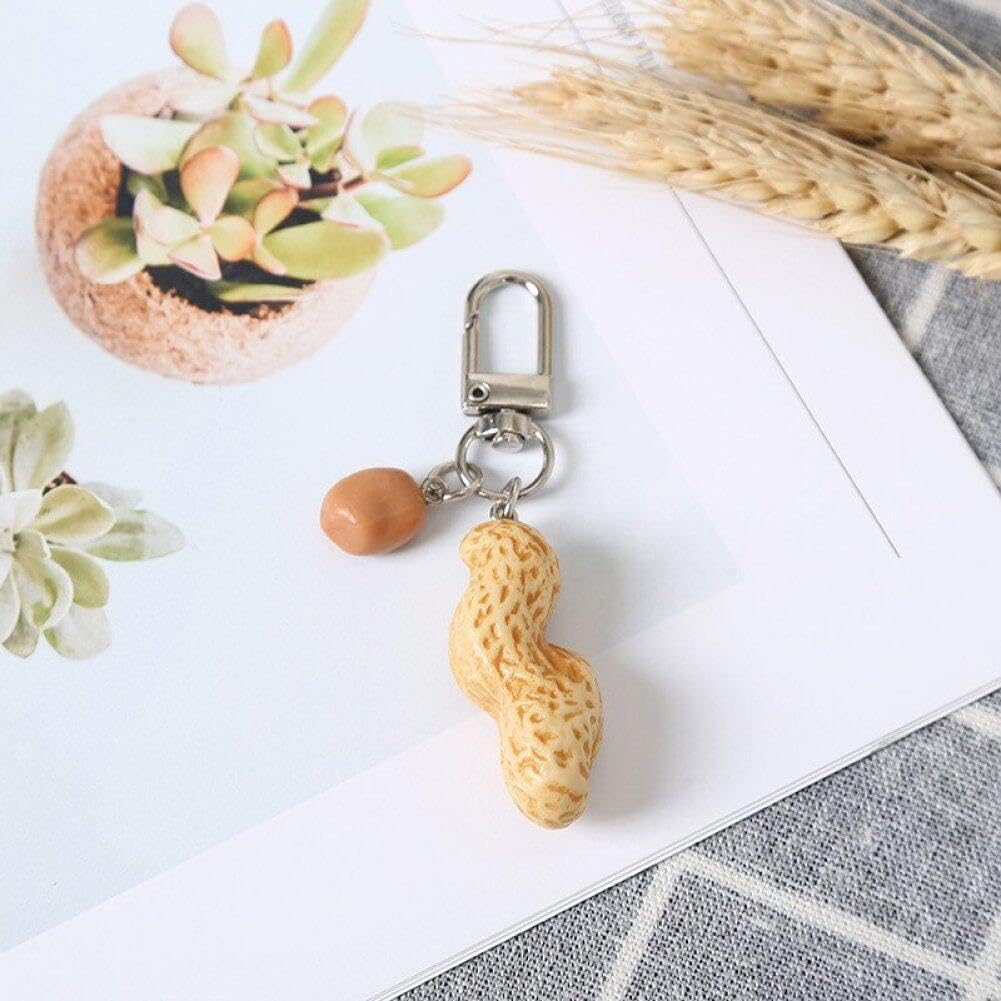 Porte-clés Breloque Cacahuète En Laiton Doré – Pendentif Décoratif Pour Sac, Trousseau, Clés – Dimensions 4,2 X 1,4 Cm