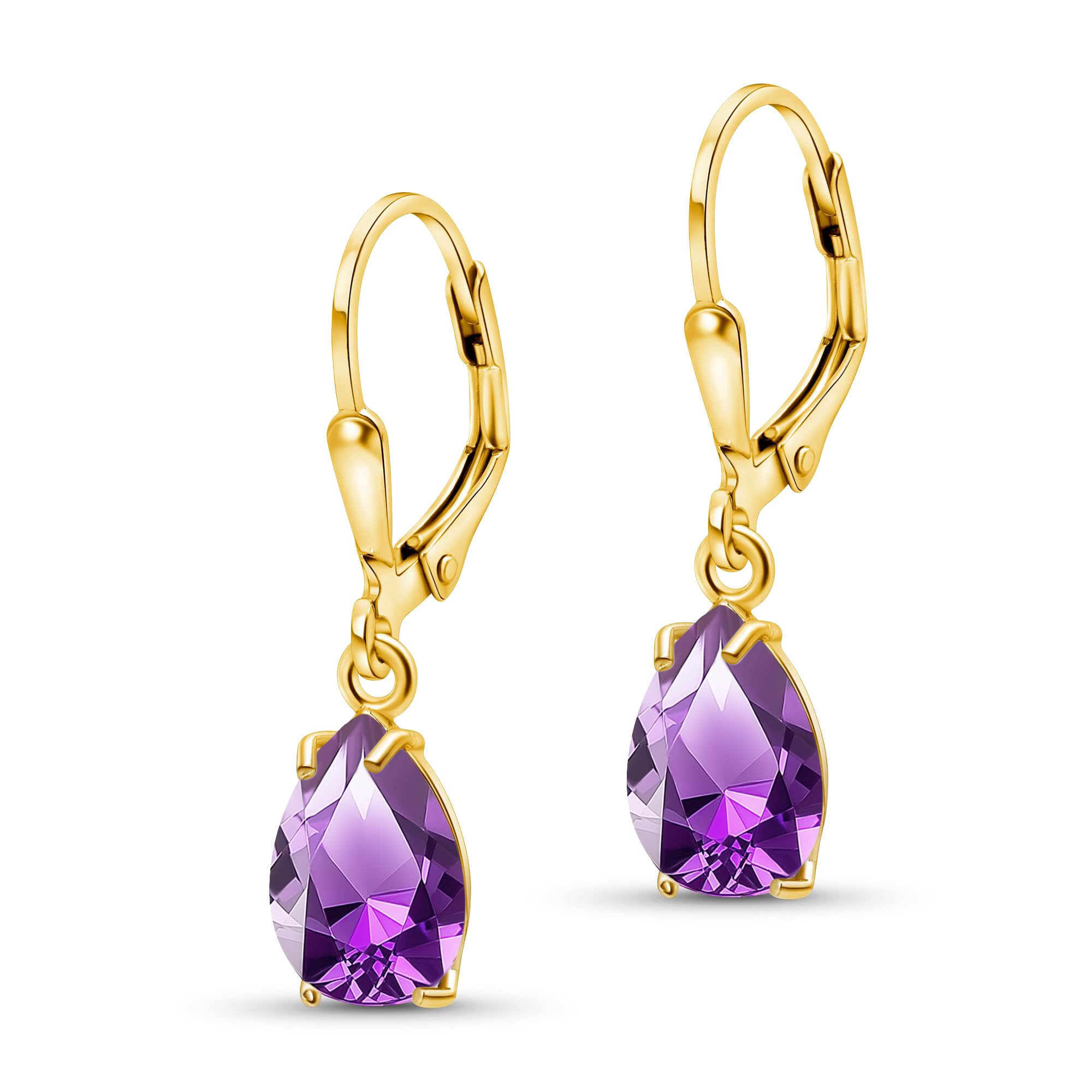 14K Gold Plated Gemstone Teardrop Earrings for Women – Birthstone Jewelry – Dainty Leverback Earrings in Gold Over 925 Sterling Silver – Elegant Gift