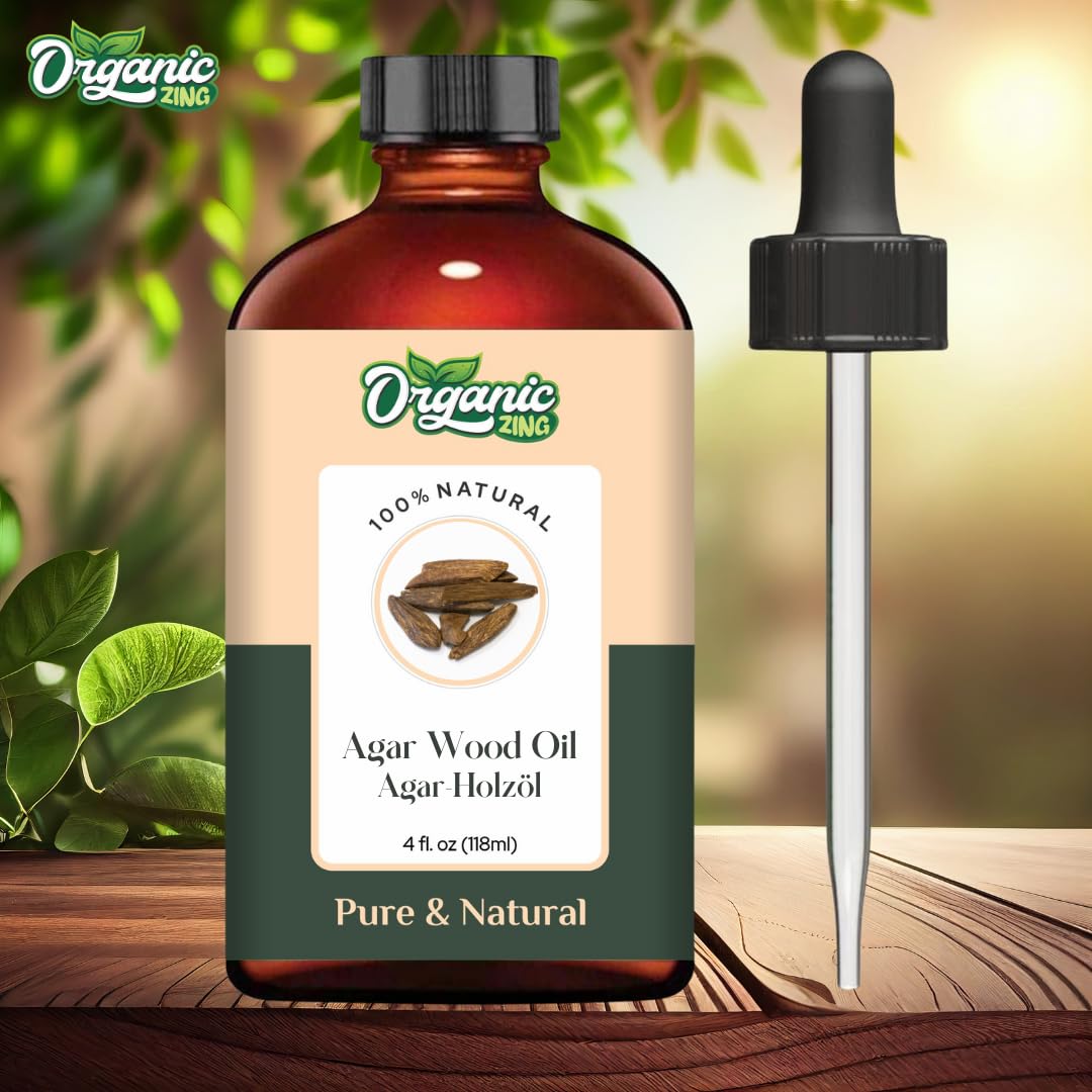 Organic Zing Agarwood Oil | Pure & Natural Essential Oil for Skincare, Hair Care & Massage - 118ml/3.99fl oz