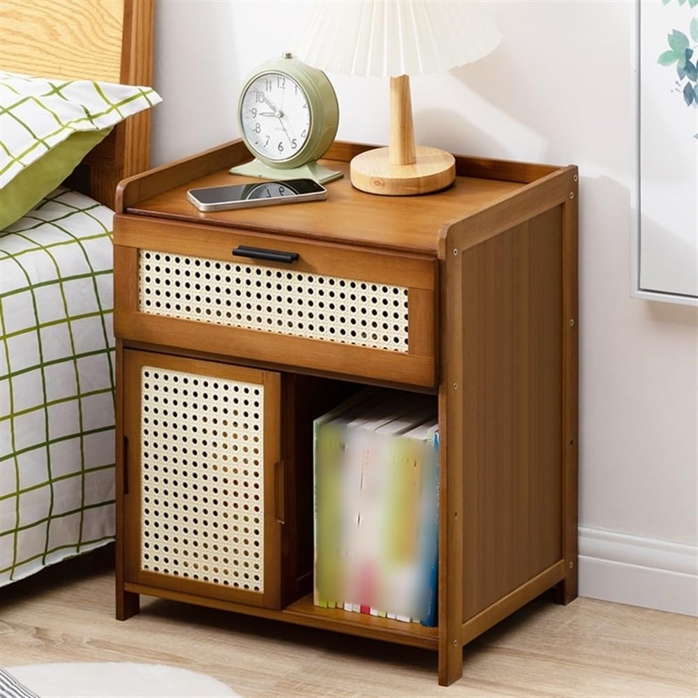 Table de chevet en rotin marron meuble d'appoint bambou avec armoire de rangement