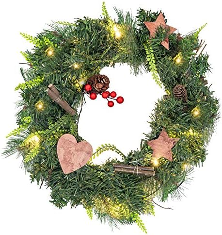 GloBrite Christmas Wreath with 20 LED Lights | Christmas Door Decorations | Christmas Garland Door Wreath, for Window, Wall Decor, Christmas Decorations & Christmas Gifts