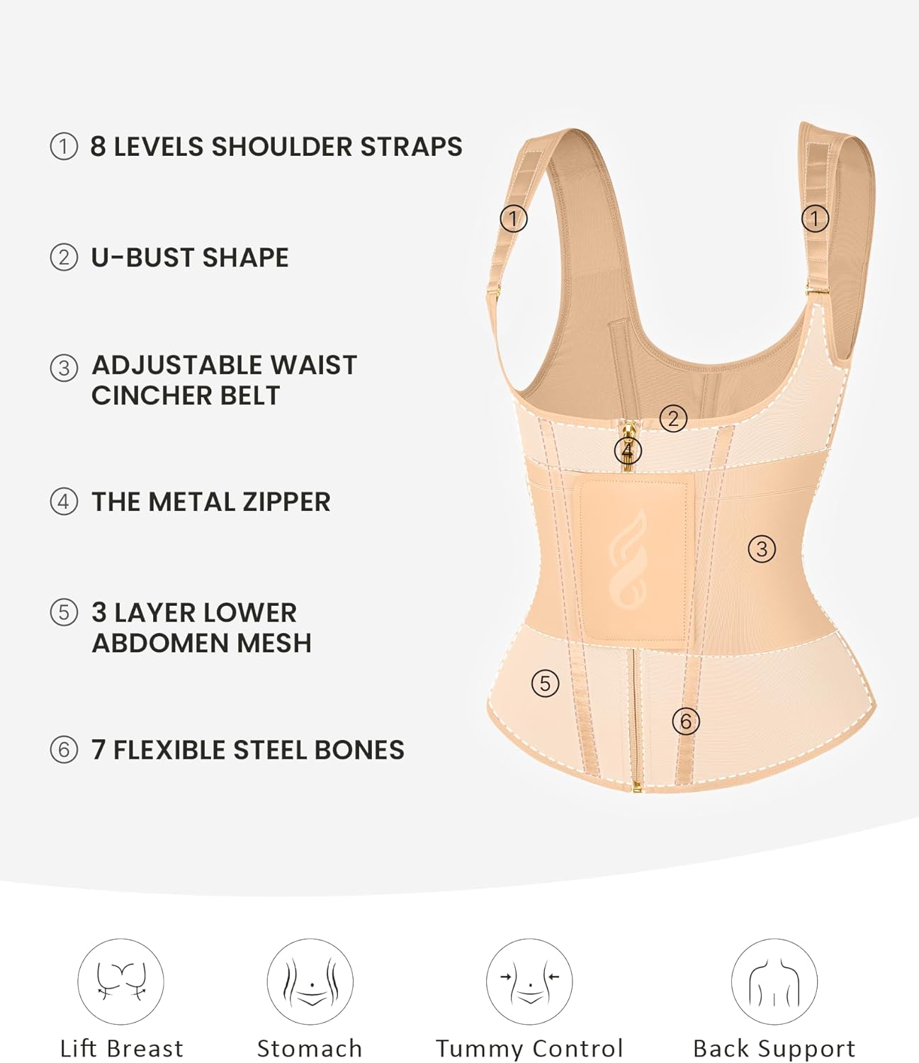 FeelinGirl Waist Trainer for Women Tummy Control Waist Cincher Belt Workout Body Shaper Vest with Adjustable Shoulder Strap - Image 4
