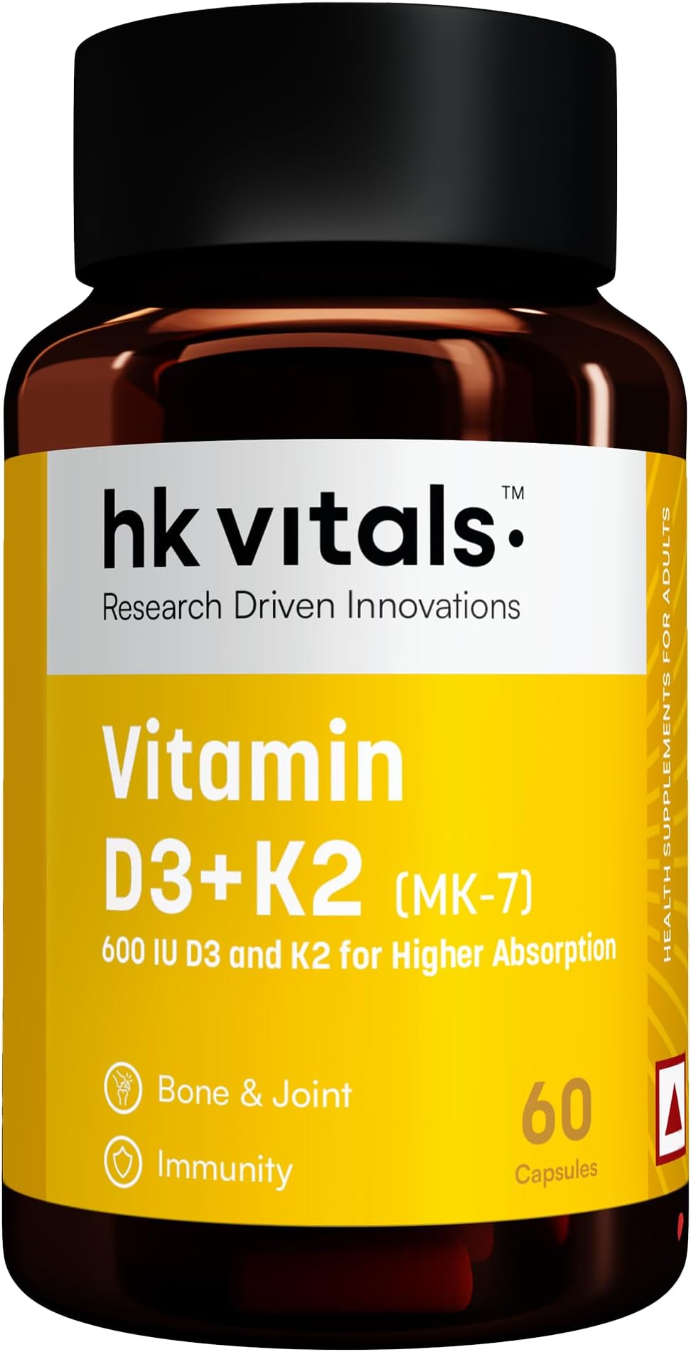 HealthKart HK Vitals Vitamin D3 (600 IU), with Sunflower Oil, Promotes Calcium Absorption, Bone Health, Muscle Strength & Immunity, 60 Vitamin D Capsules