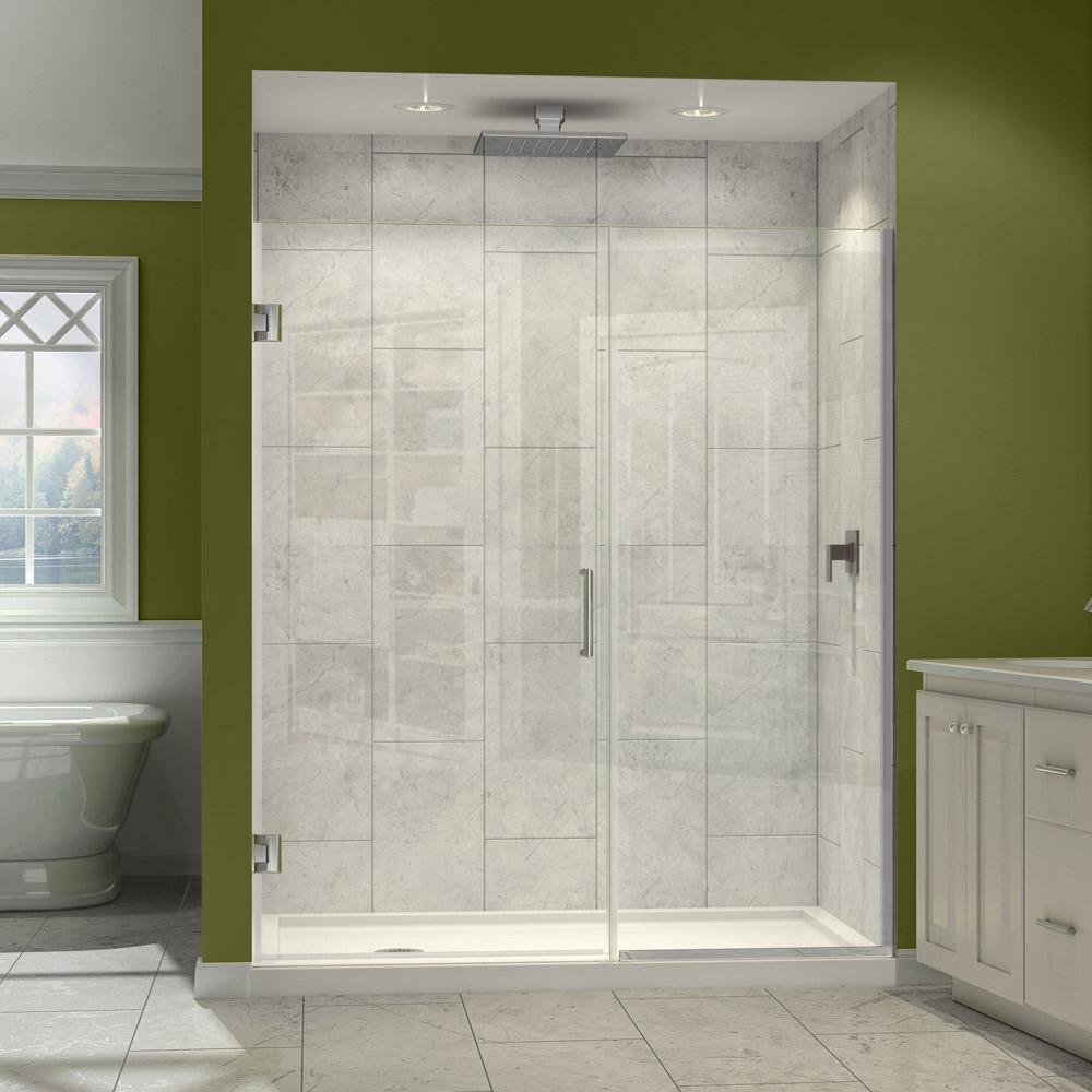 DreamLine Unidoor Plus 57 1/2 - 58 inch W x 72 inch H Frameless Hinged Shower Door in Brushed Nickel, SHDR-245757210-04(Box 1 of 4/ 2 of 4/ 3 of 4- Missing Box 4)